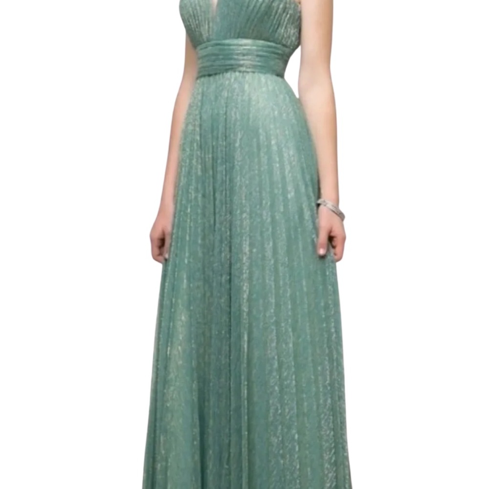 Pol Atteu Designer Gown Sz 8 Emerald Green Pleated Formal Evening Dress Prom